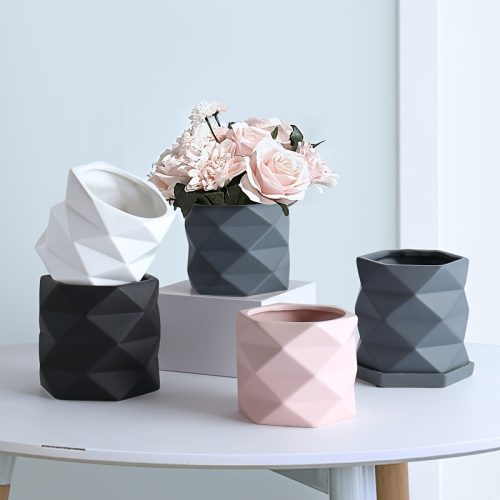 Large Ceramic Planter - Geometric Nordic-Inspired, Lightweight Indooru002FOutdoor Flower Pot for Hydroponics & Garden Decor, European Style, Creative, Home Decor