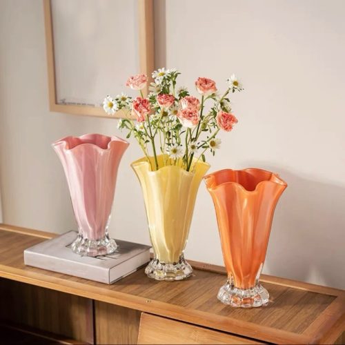 2pcs Stained Glass Vase Open Pleated Flower Vase Floral Arrangement Accessories Hydroponics Terrarium Room Decoration Accessories