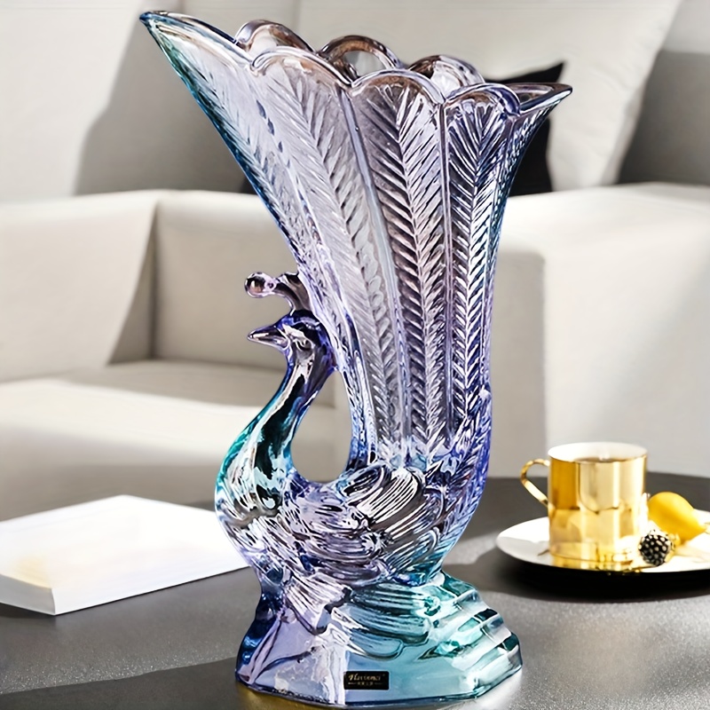 Bohemian Glass Peacock Vase, Exquisite Relief Painting Technique - Symbolizing Love And Wealth, Handcrafted Round Decorative Flower Arrangement, Suitable for Flower Arrangement And Fairy Flower, Living Room, Bedroom, Office Home Decoration - Image 6