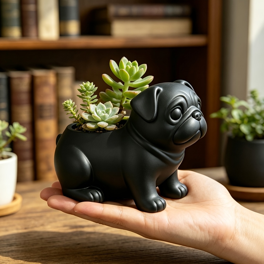 Pug-Shaped Succulent Planter & Desktop Storage Box - Cute Pug Pot Suitable for Plants or Small Organizers, Lightweight Plastic u002FOutdoor Use with Pug-Themed, Irregular Shape for Office Decor, Multi-Functional Holder Gardening Gift,home Decor - Image 2