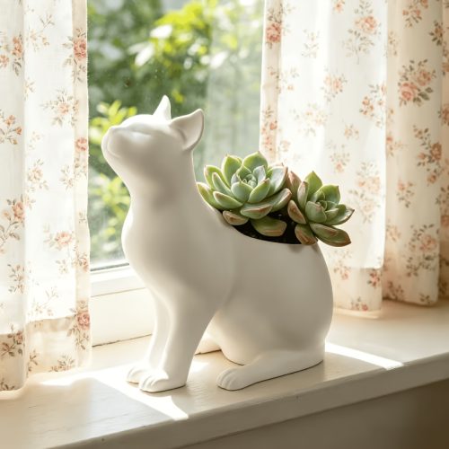 1pc Kitten Succulent Planter, Cute And Playful Design with Breathable Features, Desktop Greenery Decoration, Mini Small Plant Container, Desktop Ornament Kitten Planter Gardening Gift Home Decor