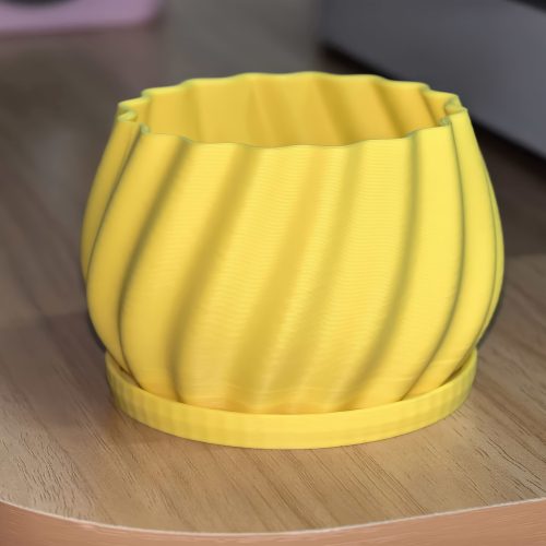 Ribbed Flower Pot with Drainage Holes, Yellow Textured Succulent Planter, Modern Indoor Plant Pot with Removable Tray Planter Flower Pot Plant Pot Pot for Plants Garden Pot Indoor Planter Outdoor Garden Pot Office Desk Plant Pot Home Decor Planter G