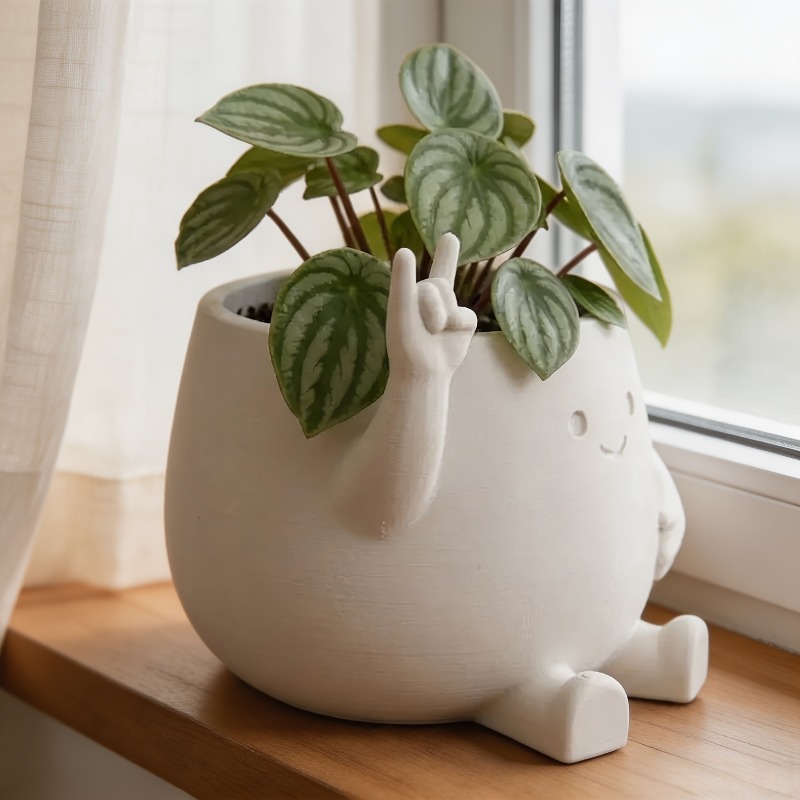 1pc 3D Printed Cartoon Rock Style Planter, Smiling Face Flower Pot, Premium Plastic Material, Cute Character Design, Perfect Home for Coins, Succulents, And More, Also a Clever Pen Holder, Ideal for Literary Youth, Flower Lovers - Image 4