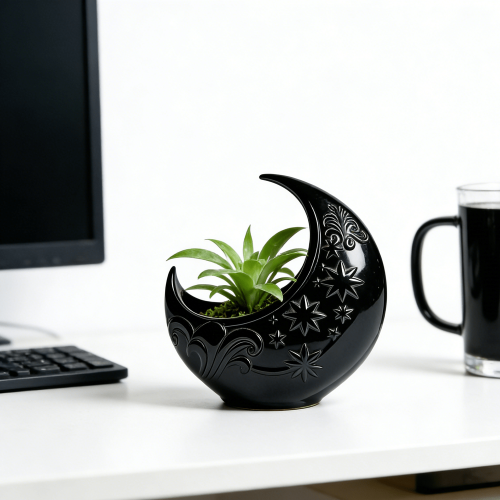 3D Printed Moon Planter with Starry Sky Design, Mini Plant Pot, Stylish Decor for Home& Office, Ideal Gift for Gardening Lovers