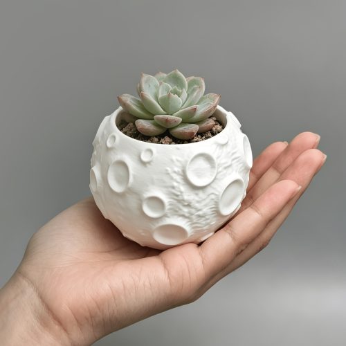 Simulated Moon Surface Flower Pot | Creative Home Green Plant Ornament, Healing Desktop Potted Plant, White Mini Desktop Decorative Planter, Unique Moon-Shaped Succulent Decorative Pot, Suitable for Desks u002F Bedrooms u002F Living Rooms u002F Balconies