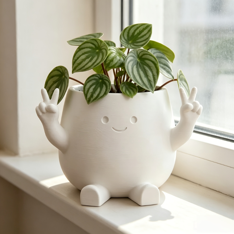 1pc 3D Printed Cartoon Rock Style Planter, Smiling Face Flower Pot, Premium Plastic Material, Cute Character Design, Perfect Home for Coins, Succulents, And More, Also a Clever Pen Holder, Ideal for Literary Youth, Flower Lovers - Image 2