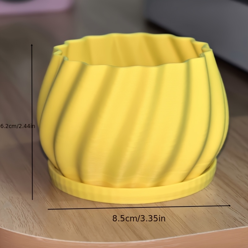 Ribbed Flower Pot with Drainage Holes, Yellow Textured Succulent Planter, Modern Indoor Plant Pot with Removable Tray Planter Flower Pot Plant Pot Pot for Plants Garden Pot Indoor Planter Outdoor Garden Pot Office Desk Plant Pot Home Decor Planter G - Image 3