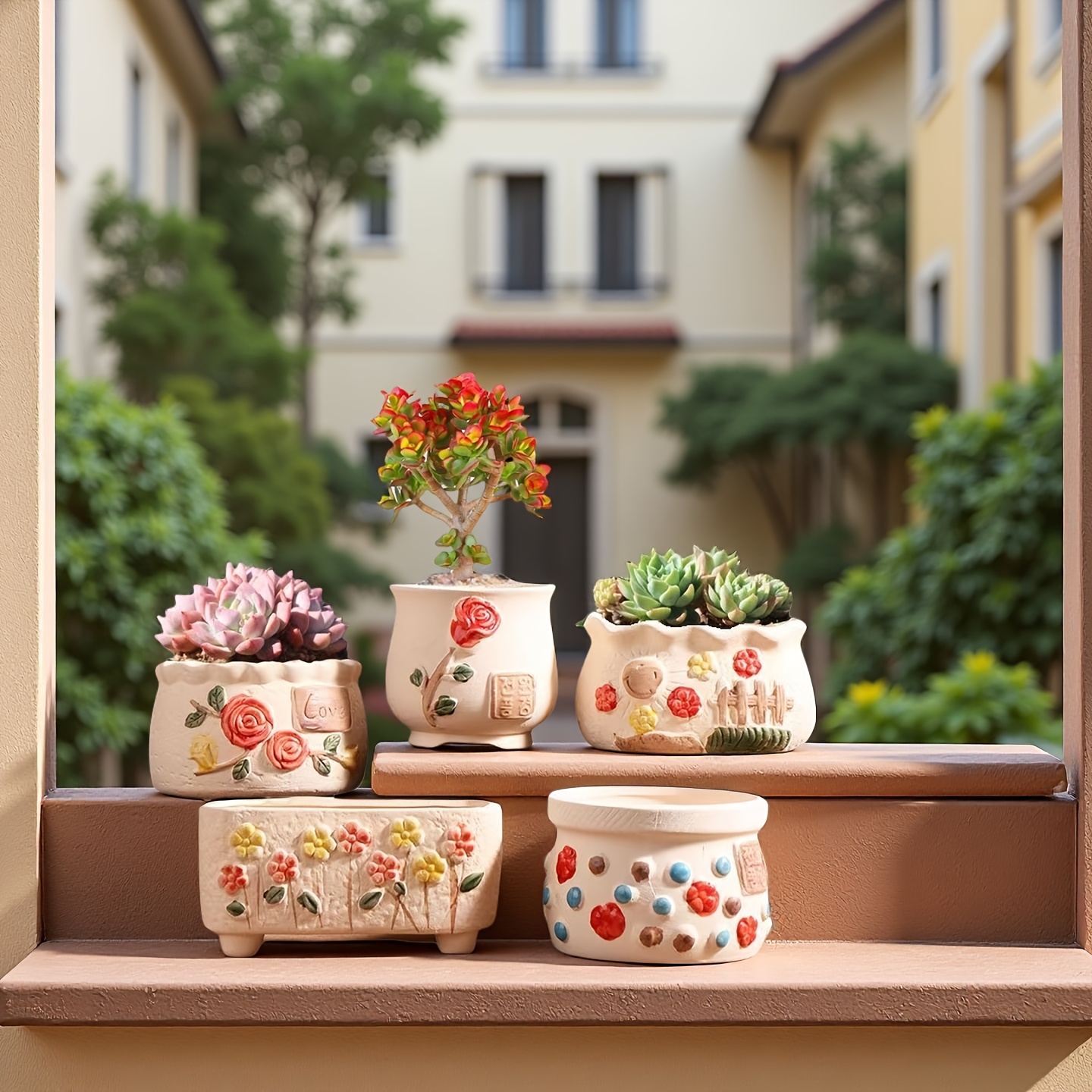 Variety of elegant ceramic flower pots, ventilation and drainage holes, windowsills, balconies, home desktop decoration, indoor and outdoor green plants, succulents, orchid plant containers