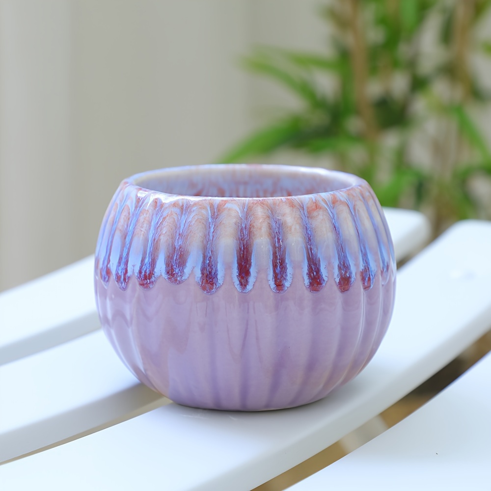 Hand-glazed Cream Pumpkin Succulent Flowerpot | Colorful Ceramic Gardening Breathable Pot | Succulent Plantingu002F Home Decorationu002F Niche Gift-giving Artifact (artisan Handiwork, Cute Design, Gardening Aesthetic Style) Gardening Gift,home Decor - Image 2