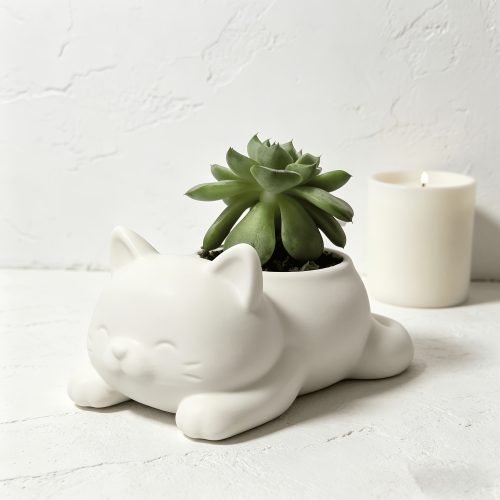 1pc White Bohemian Creative Design Cute Cat Flowerpot, Lightweight Multi-functional Synthetic Resin, Drop-proof, Suitable for Indoor and Outdoor Use