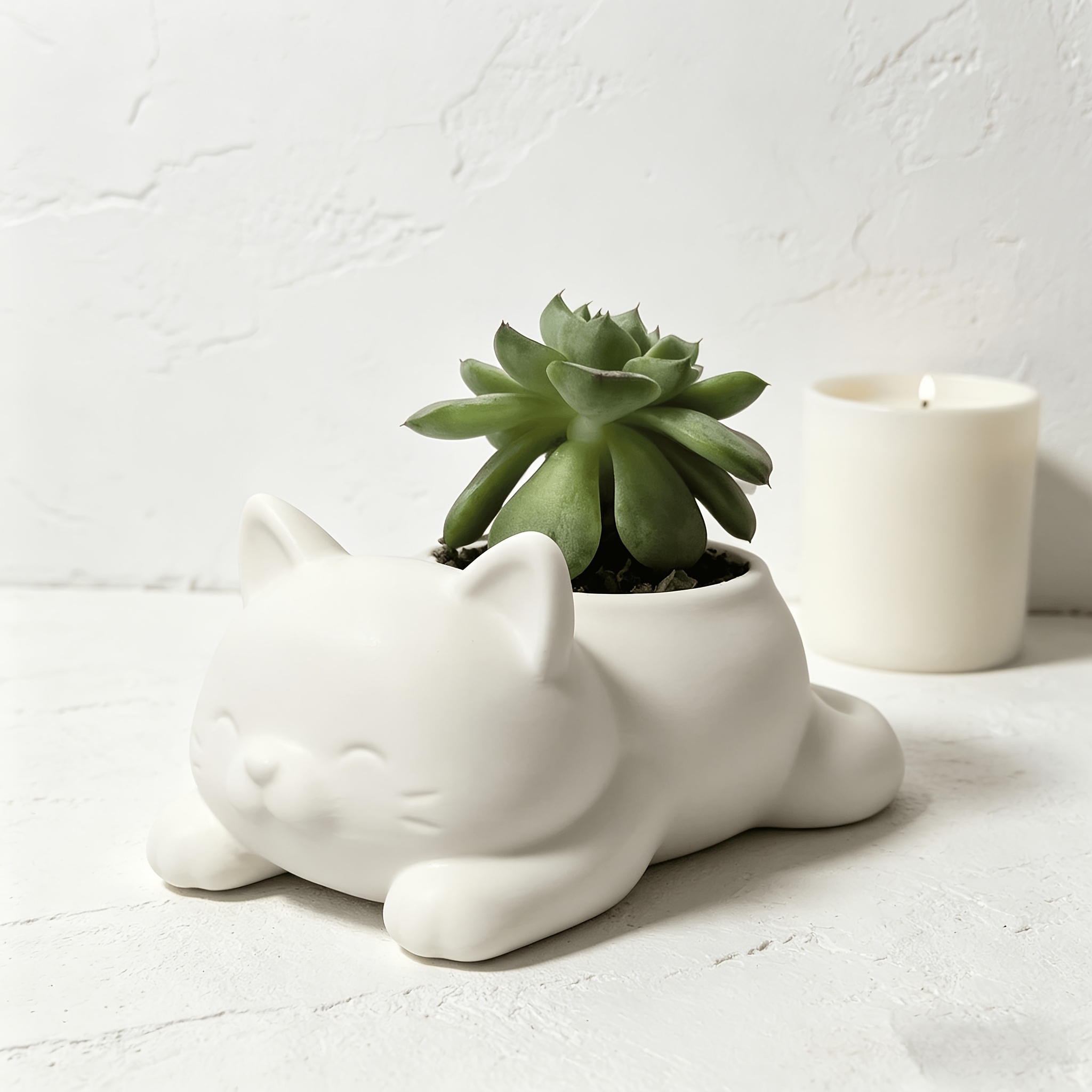 1pc White Bohemian Creative Design Cute Cat Flowerpot, Lightweight Multi-functional Synthetic Resin, Drop-proof, Suitable for Indoor and Outdoor Use